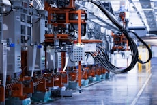 a line of electrical equipment in a factory