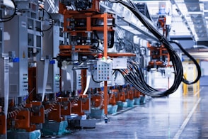 a line of electrical equipment in a factory