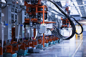 a line of electrical equipment in a factory
