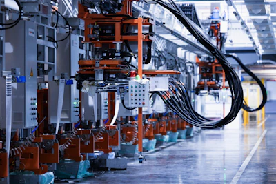 a line of electrical equipment in a factory