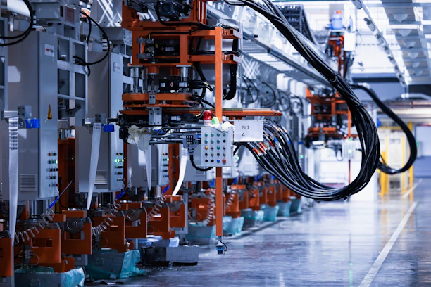 a line of electrical equipment in a factory