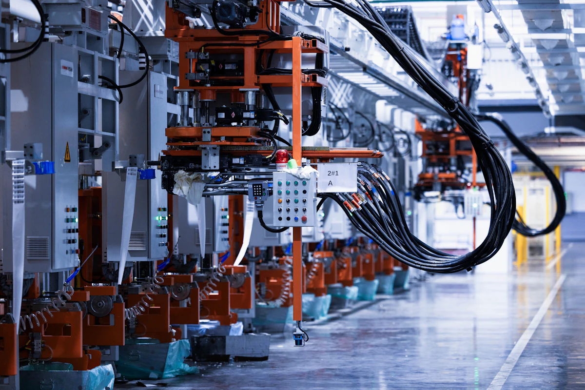 Row of electrical control equipment in a plant