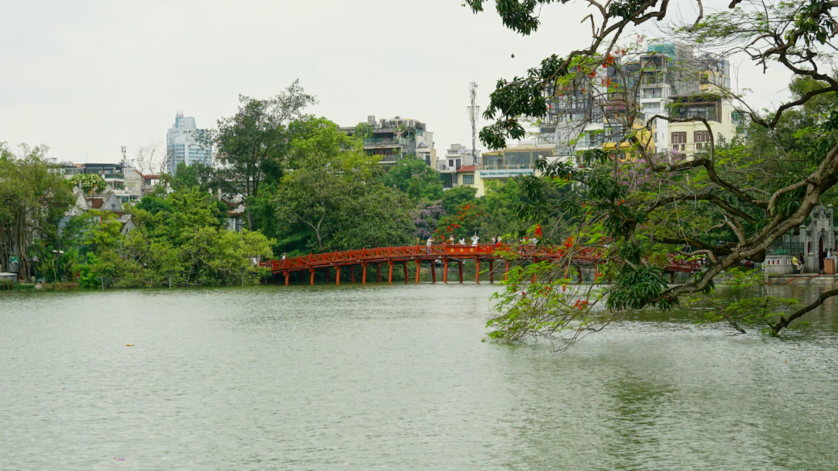 Hoan Kiem Lake Turtle Tower and The Huc Bridge Hanoi