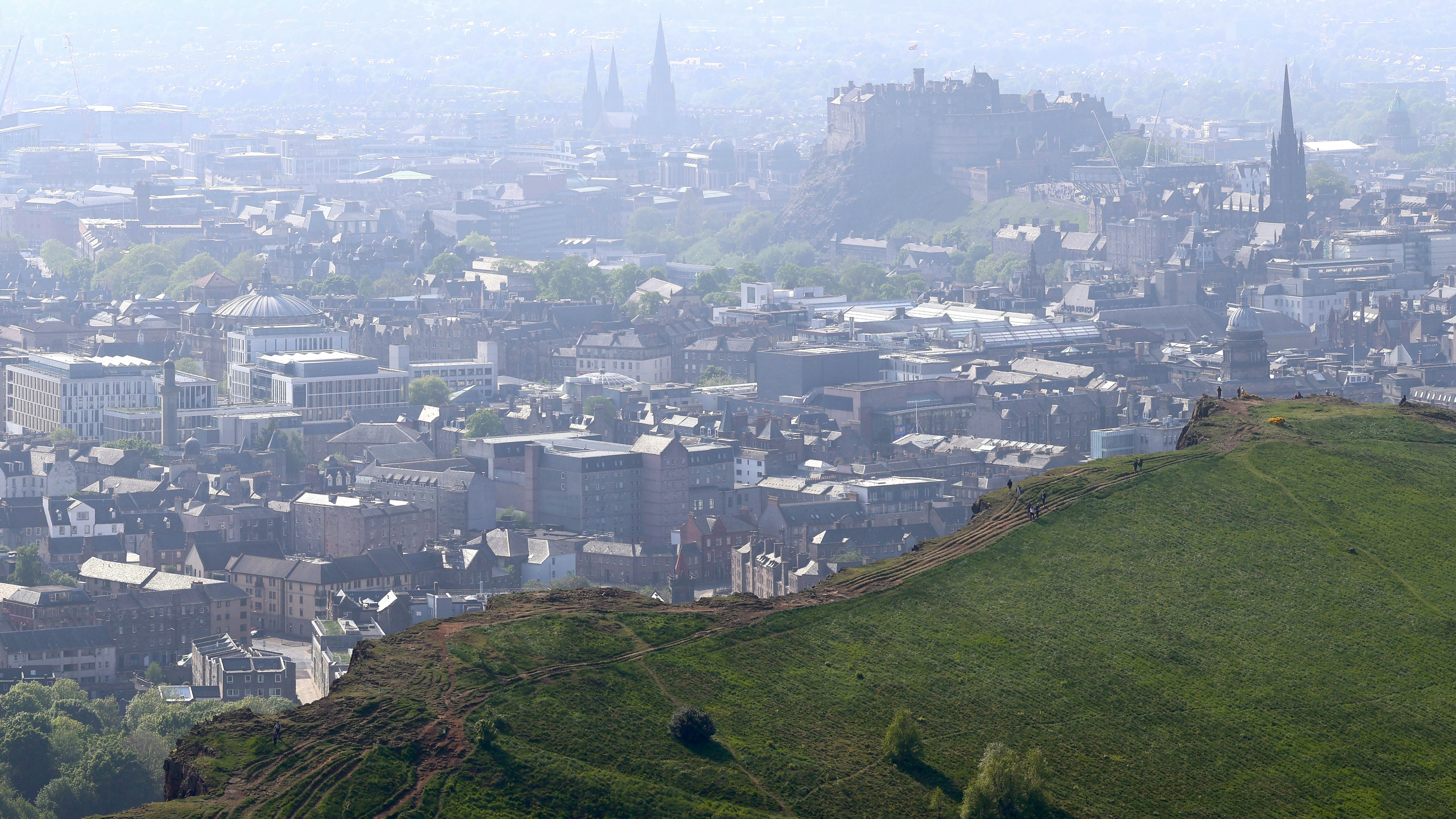 View of the Crags, Royal Mile, University of Edinburgh and Old Town from Arthur’s Seat
