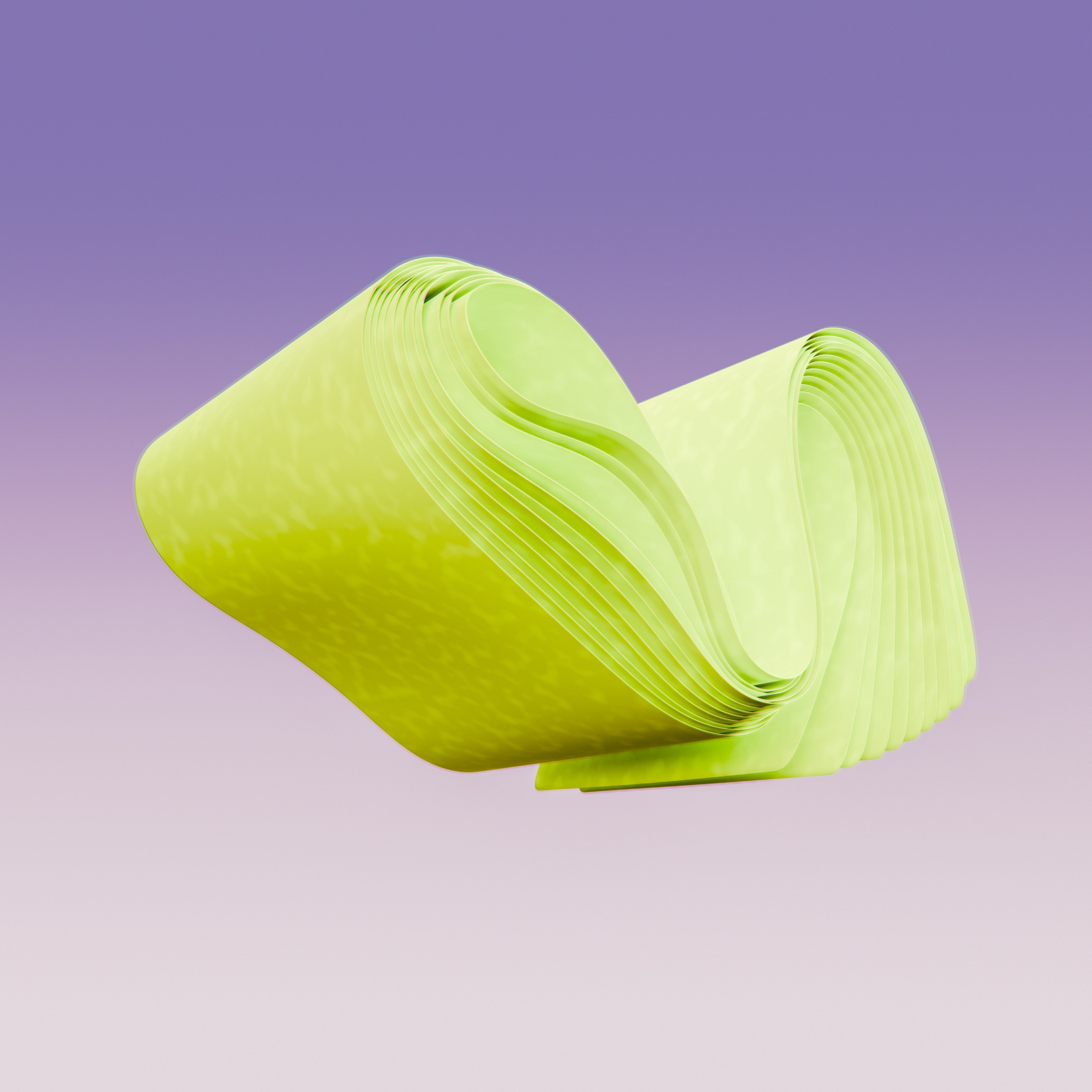 a yellow object floating in the air on a purple background