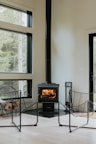 a wood burning stove in a living room