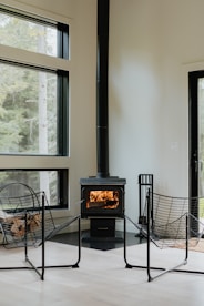 a wood burning stove in a living room