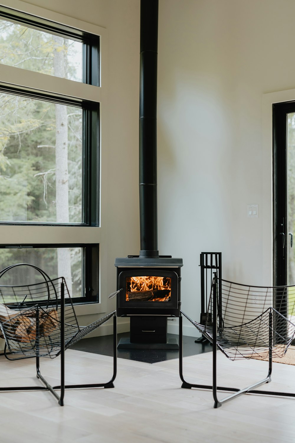a wood burning stove in a living room