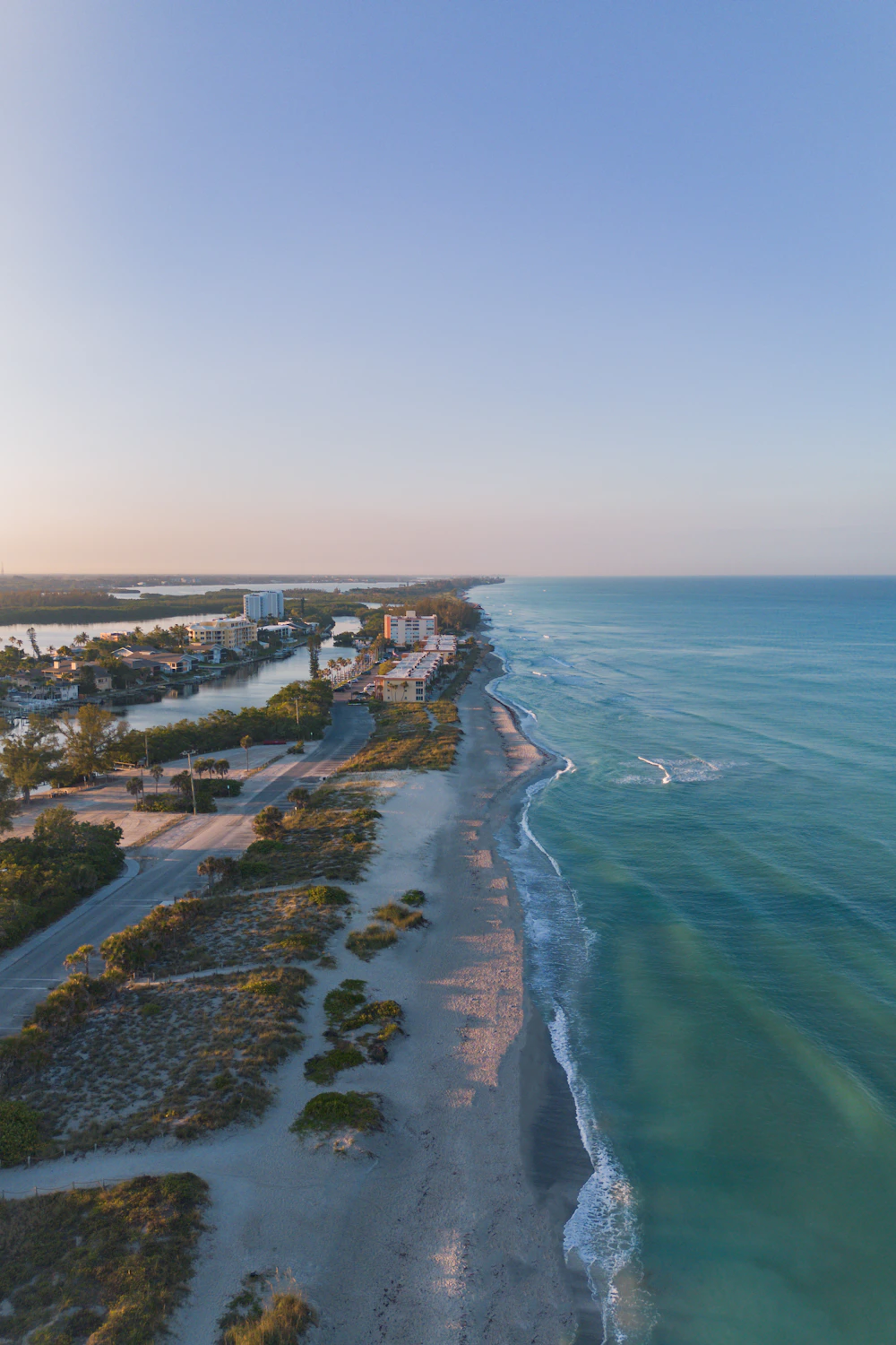 Aerial drone view of a Southwest Florida beach for wedding and event coverage
