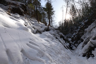 a man riding skis down a snow covered slope