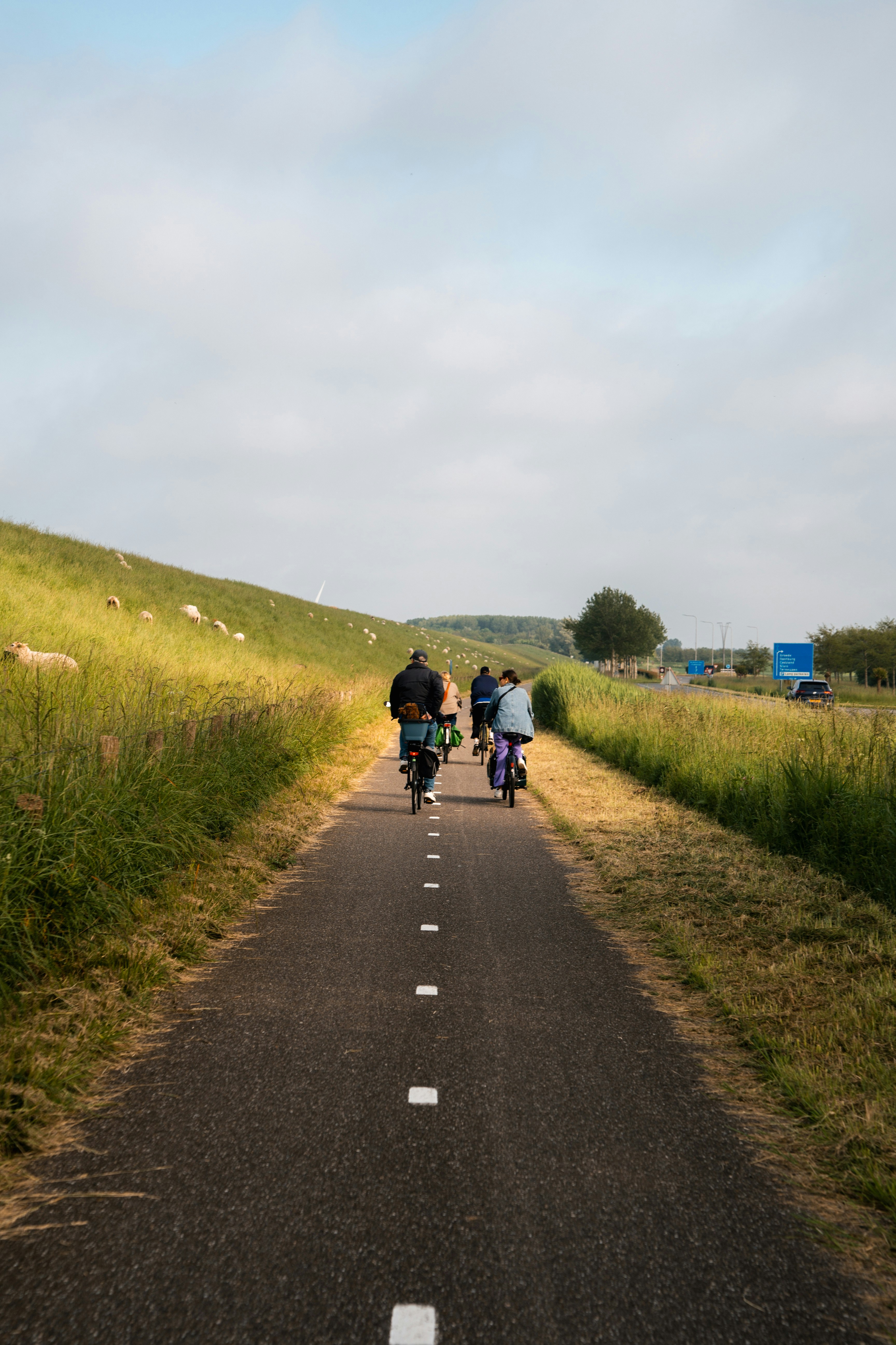 a group of people riding motorcycles down a road