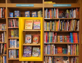 a book shelf filled with lots of books