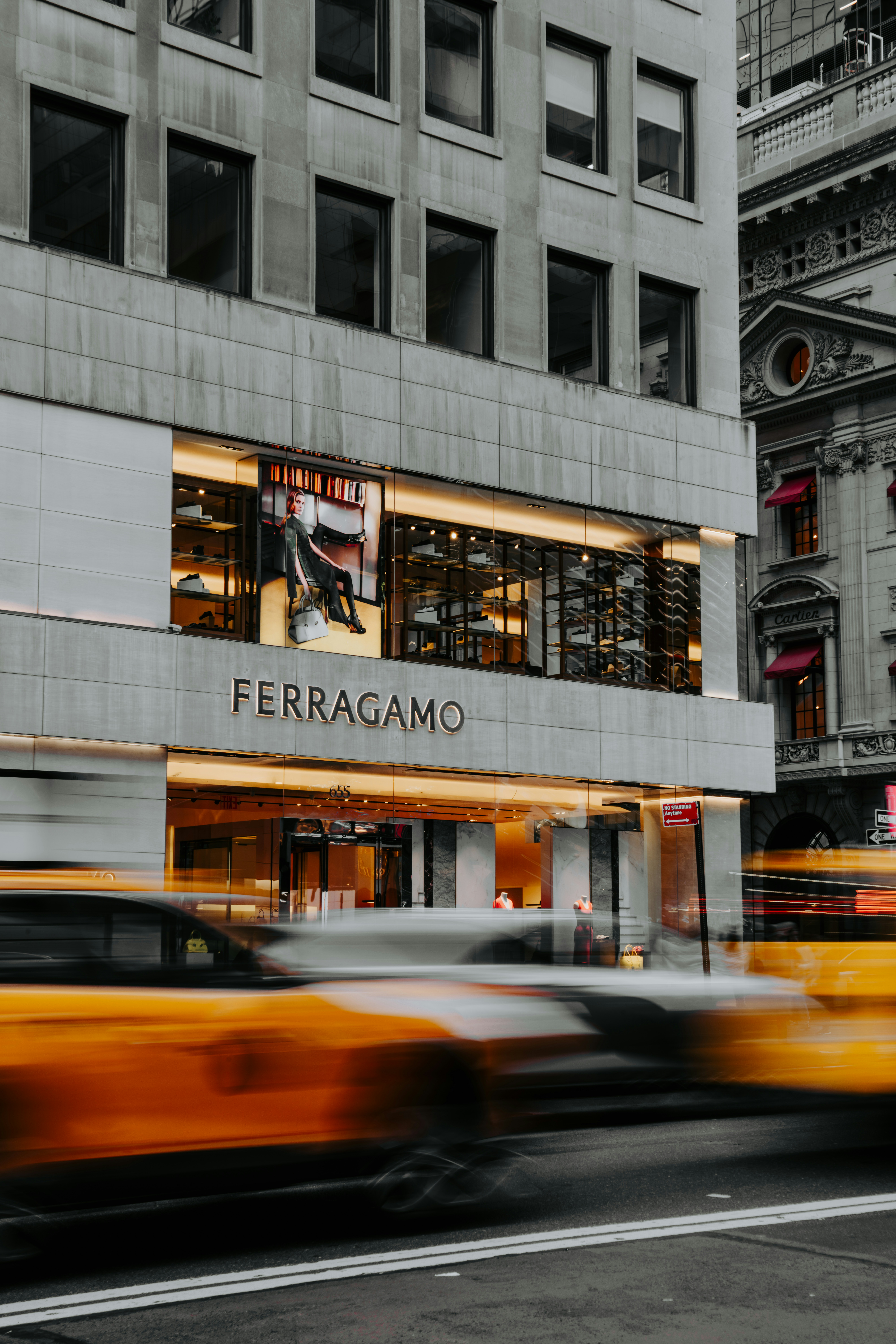 a building with a sign that says ferragamo on it