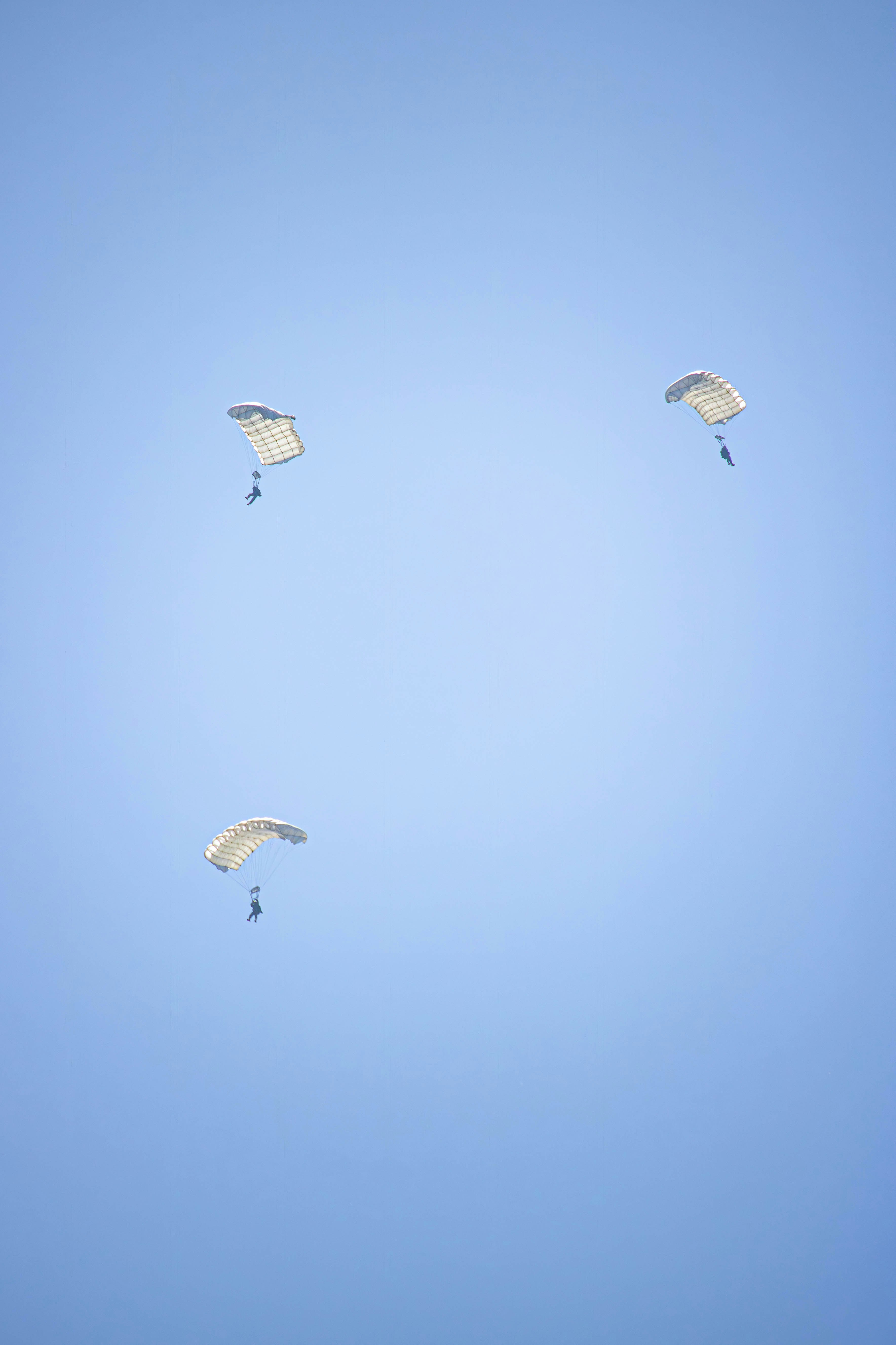 a group of people flying kites in the sky
