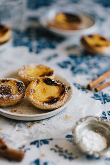 a plate of pastries sitting on a table