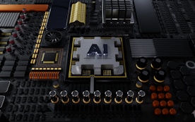a close up of a computer motherboard with many components