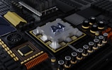 a close up of a computer processor with many components
