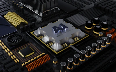 a close up of a computer processor with many components