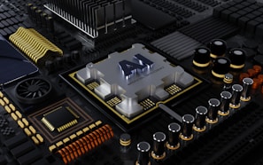 a close up of a computer processor with many components