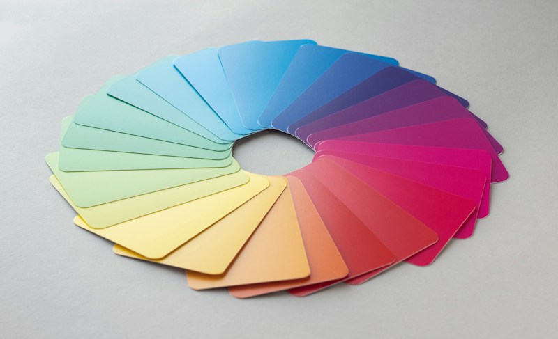 Colour swatch cards arranged in a circle