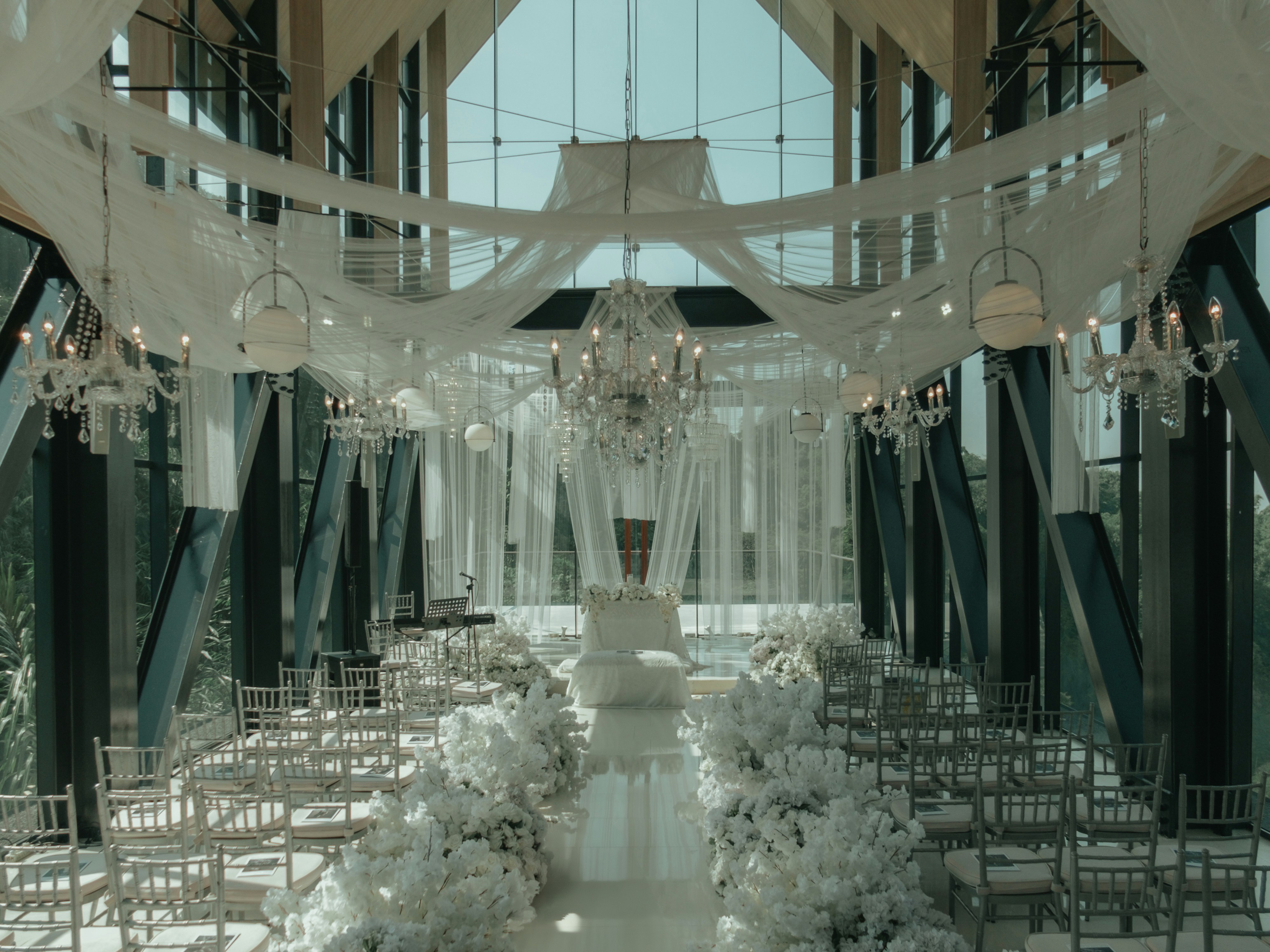 Wedding setup with white flowers