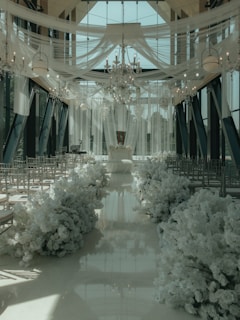 a very large room with a bunch of chairs and a chandelier
