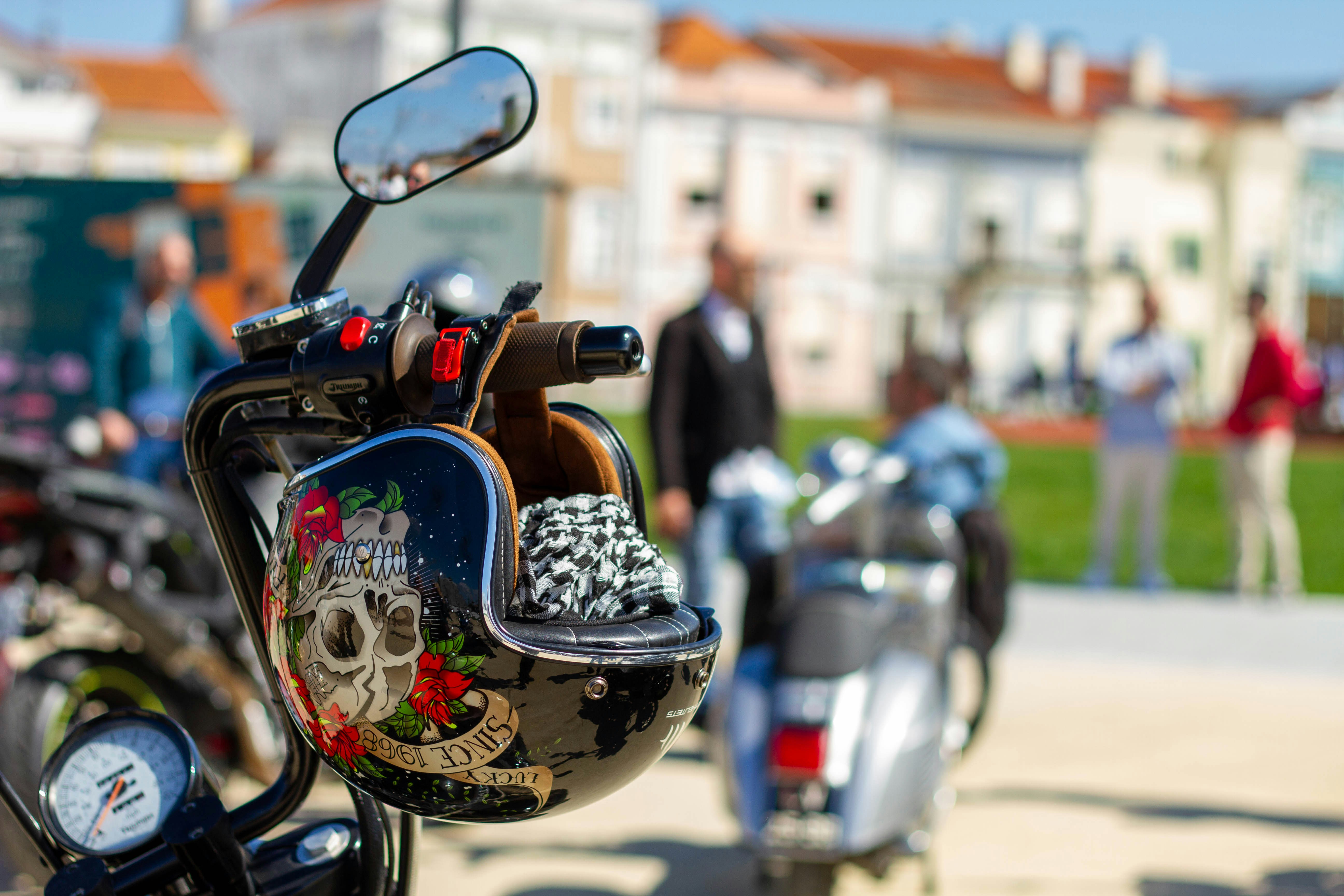 a motorcycle parked on the side of a road