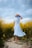 a woman standing in a field of yellow flowers
