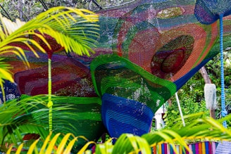 a group of colorful sculptures in a garden