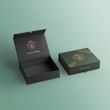 a black box with a gold emblem on it