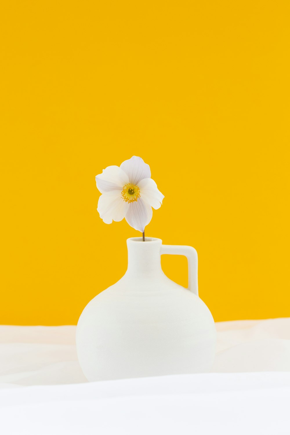 un vaso bianco con un fiore bianco