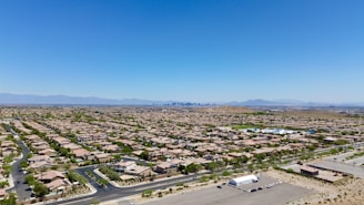 an aerial view of a neighborhood in the desert
