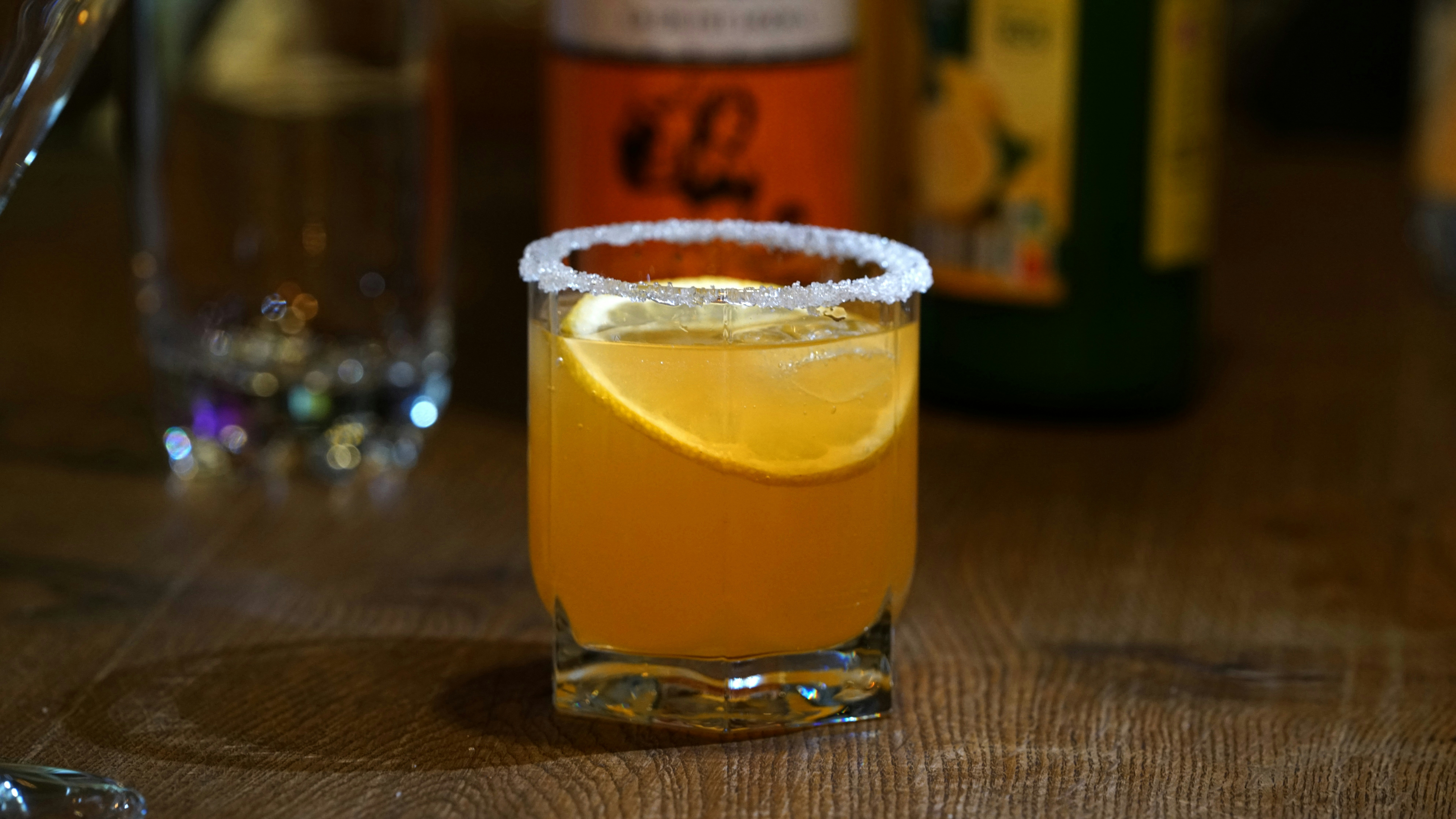 a close up of a drink on a table