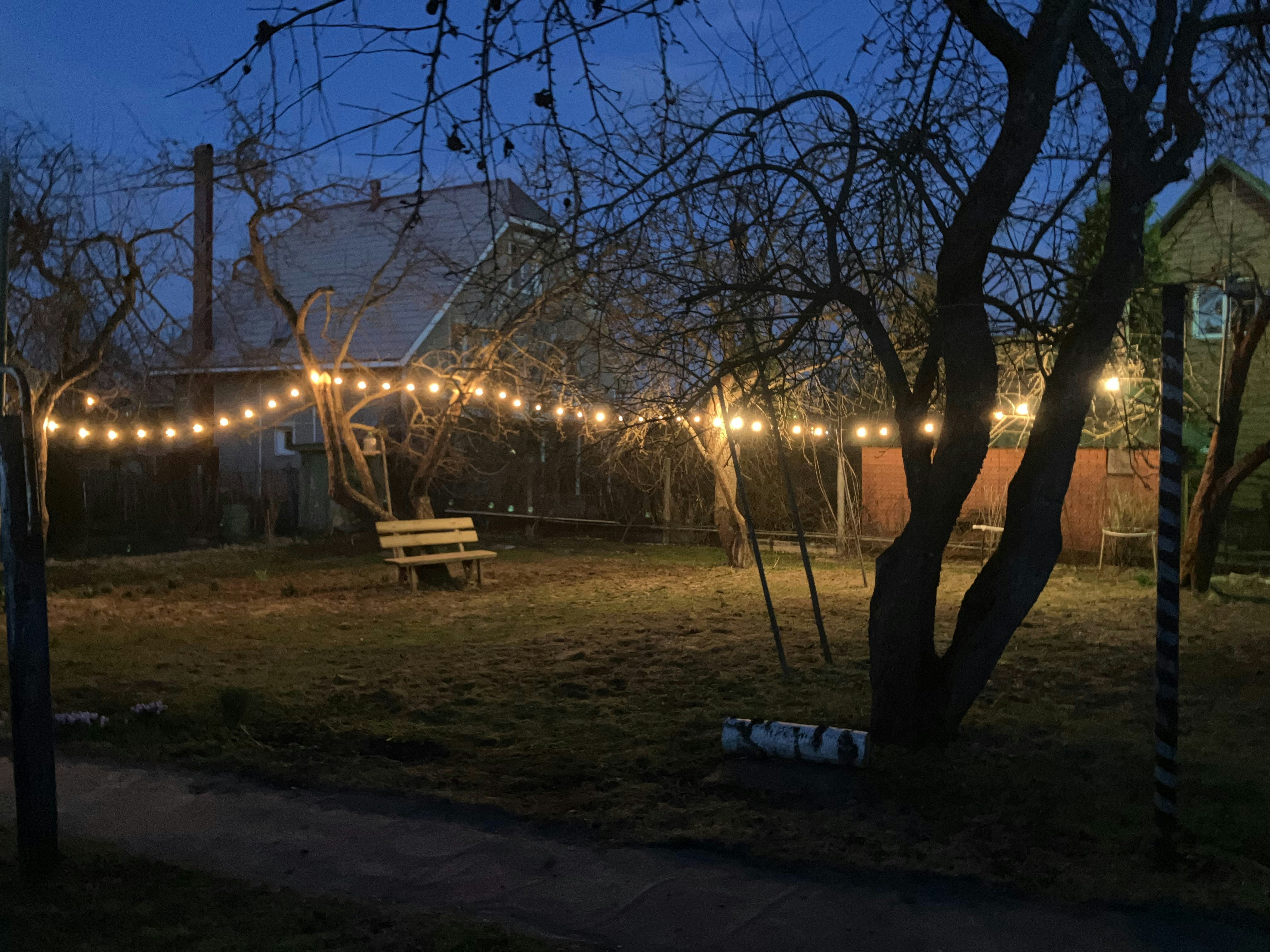 small backyard with landscape lighting - Backyard landscape design