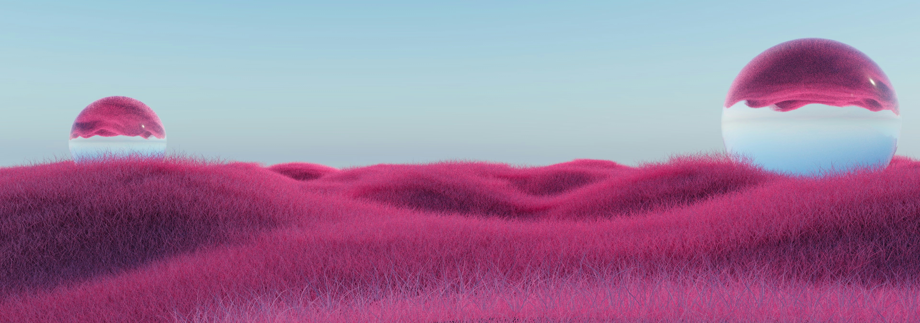 a couple of eggs sitting on top of a lush green field