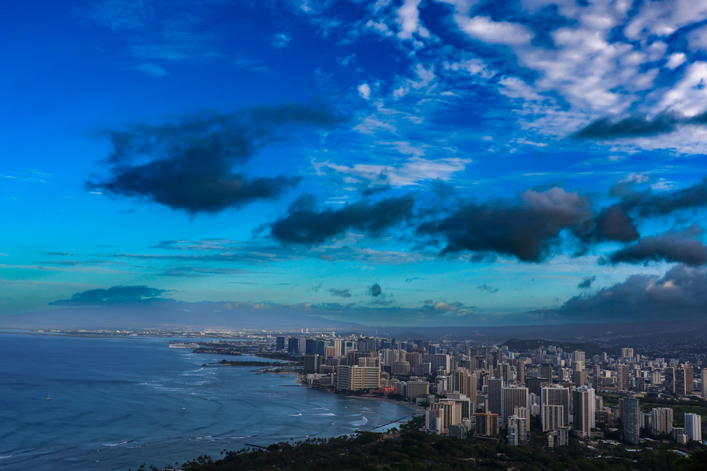 Waikiki Beach and the Honolulu shoreline on Oahu
