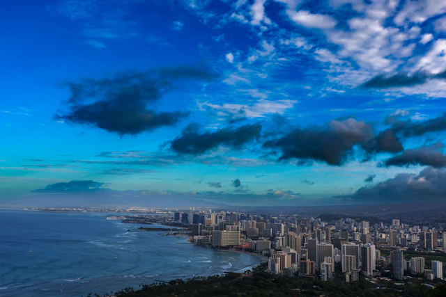 Waikiki Beach and the Honolulu shoreline on Oahu