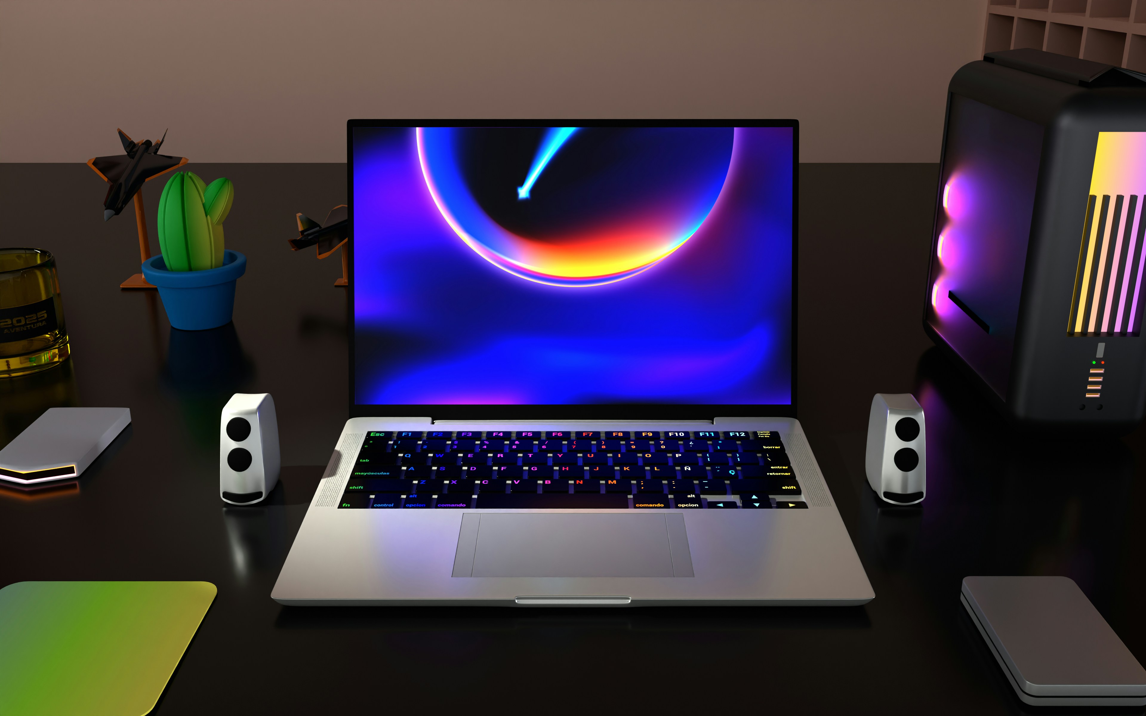 komputer laptop yang duduk di atas meja