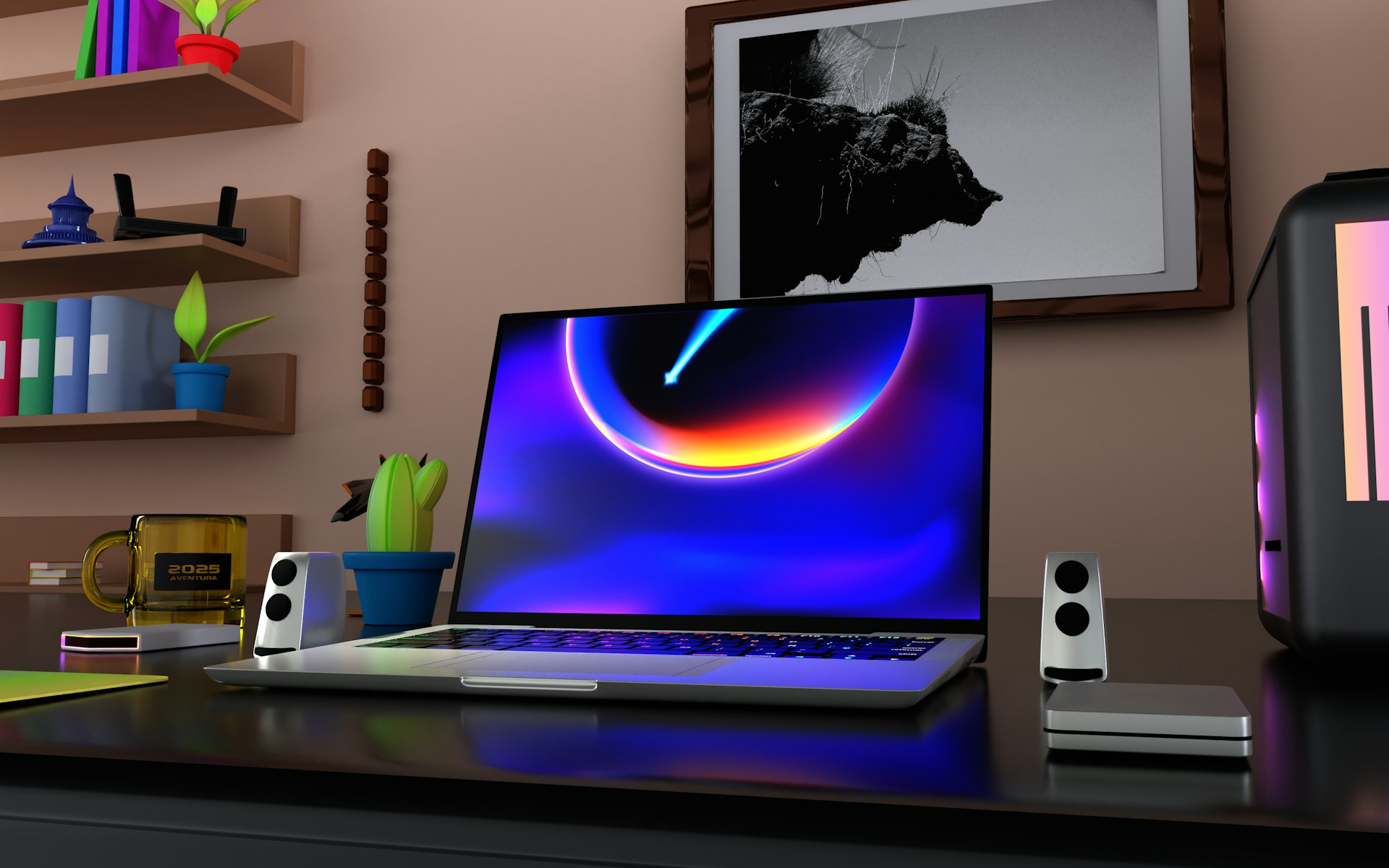 a laptop computer sitting on top of a desk