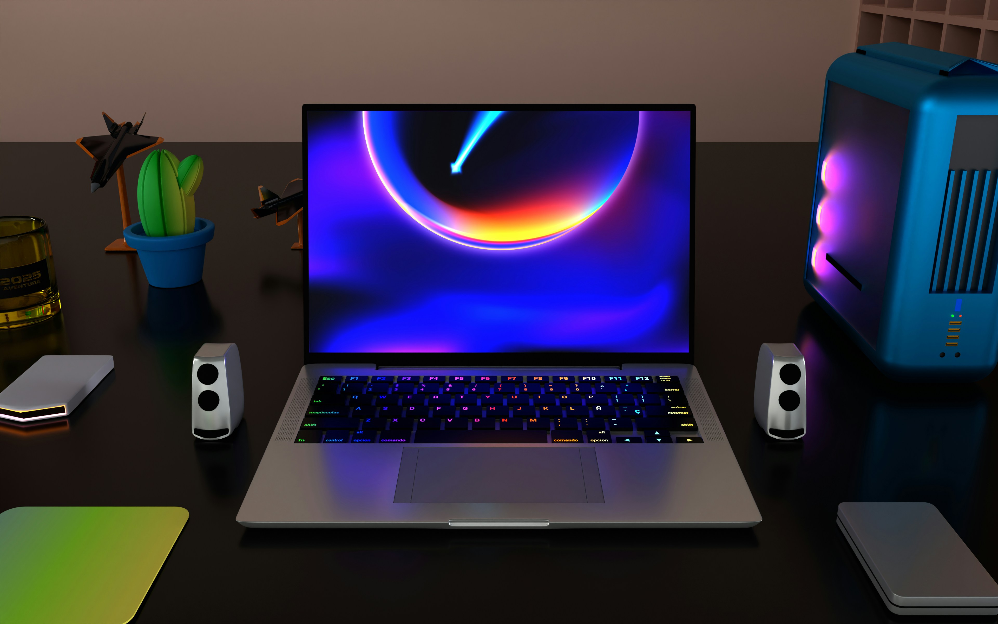 komputer laptop yang duduk di atas meja