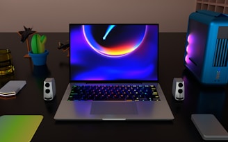 a laptop computer sitting on top of a desk