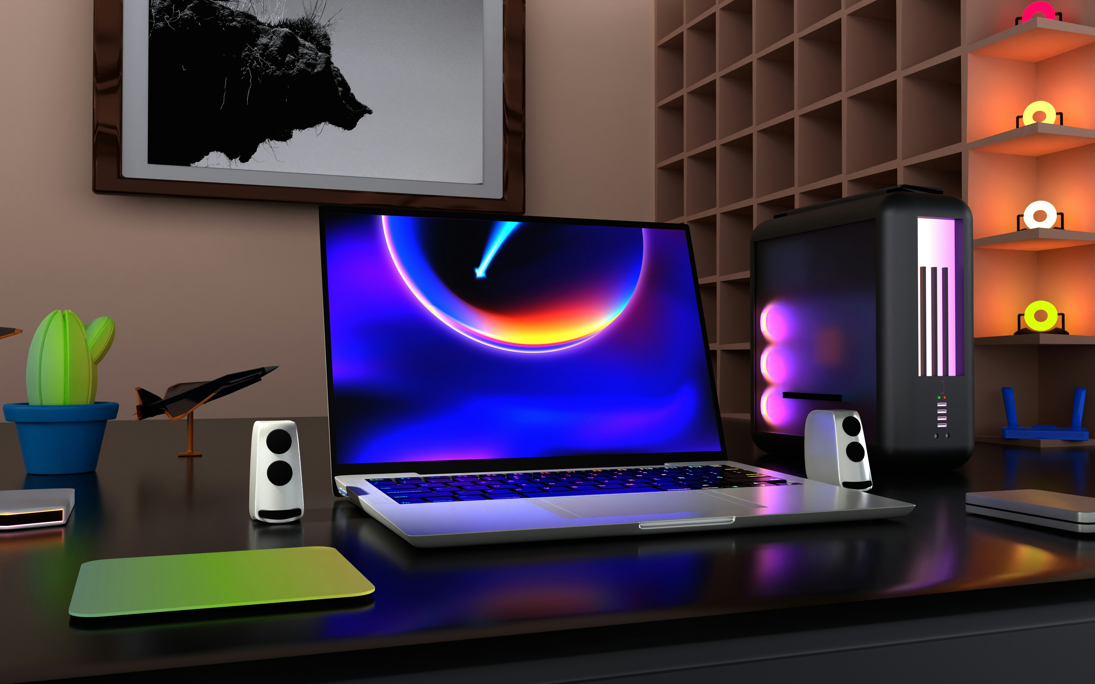 a laptop computer sitting on top of a desk