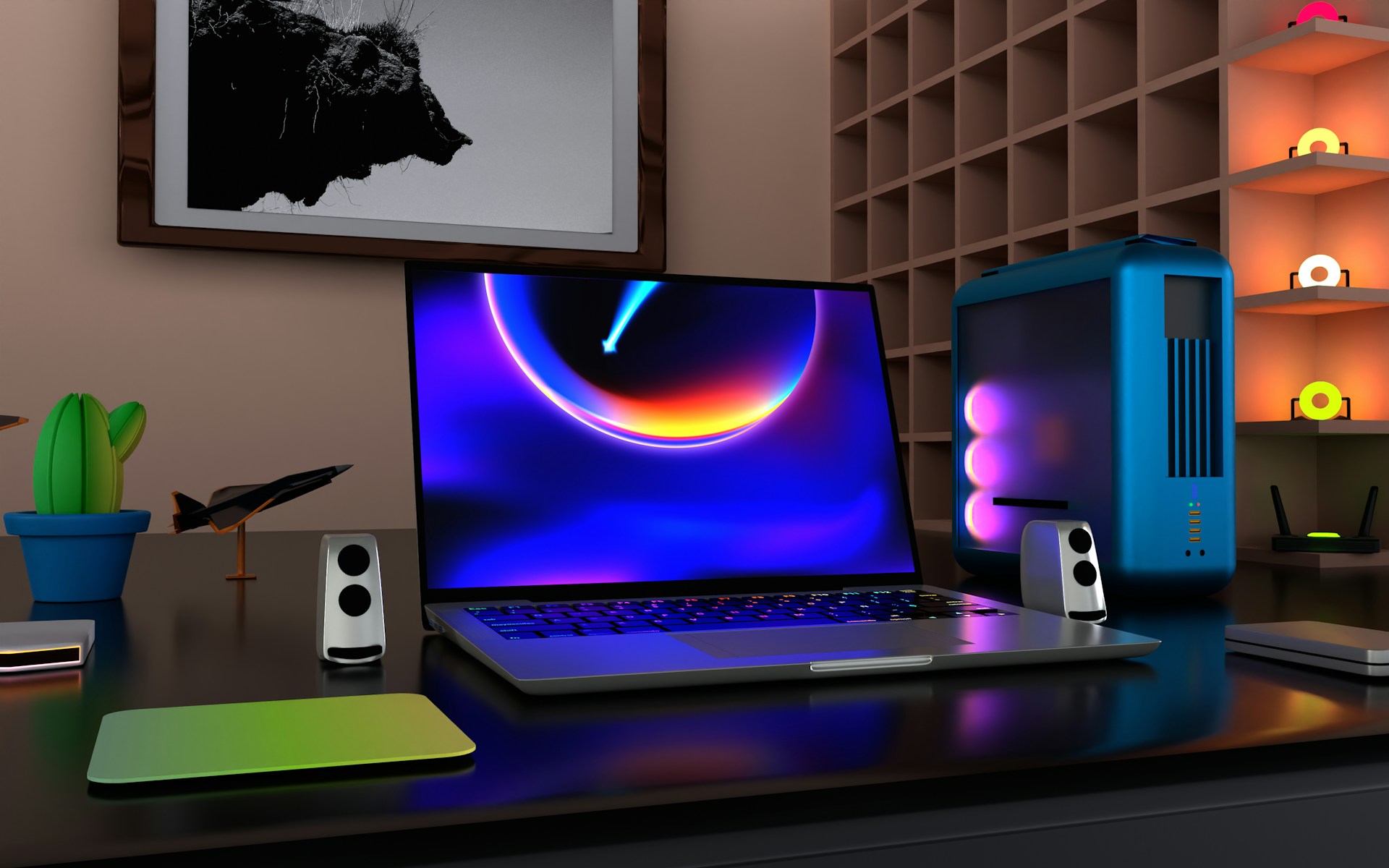 a laptop computer sitting on top of a desk