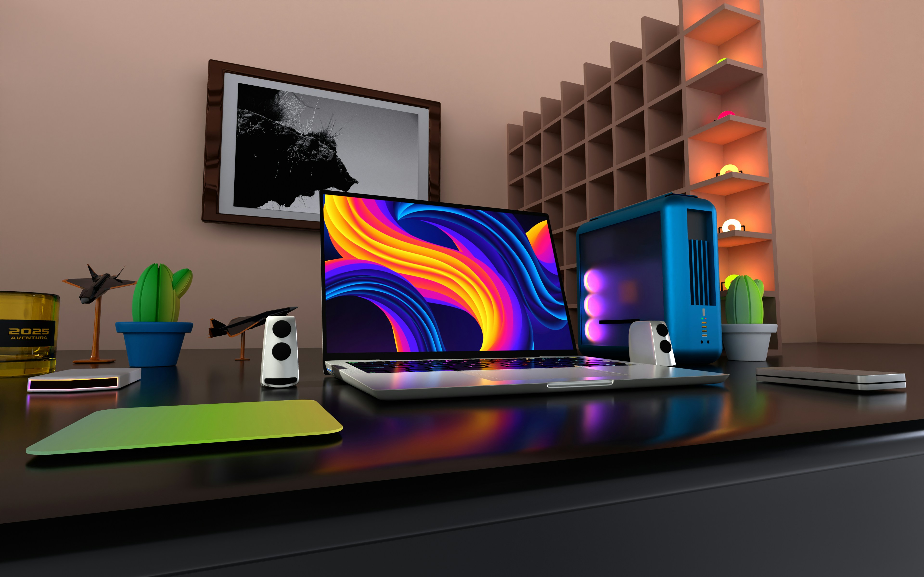 a laptop computer sitting on top of a desk