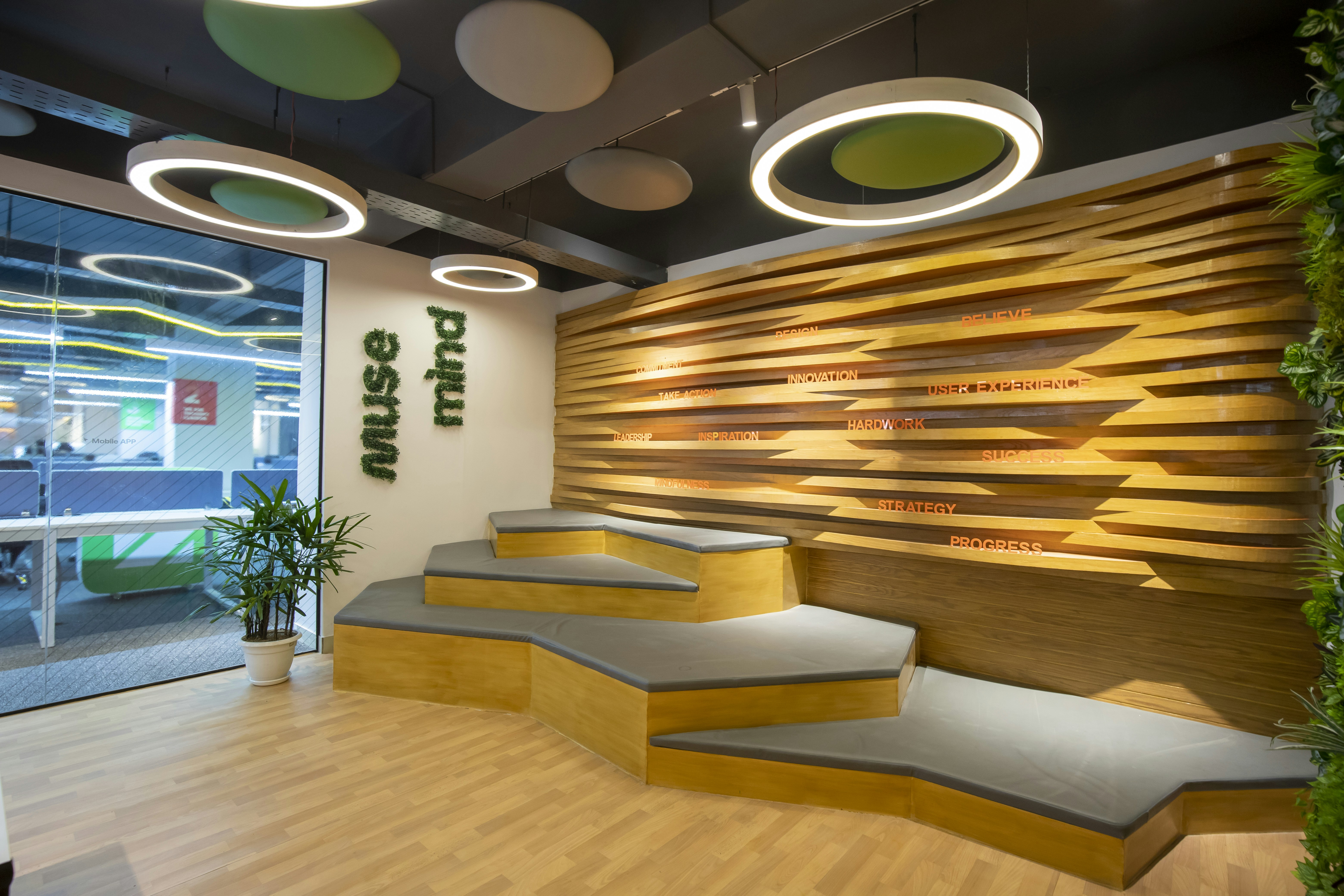 School reception area with stairs