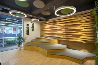 a room with a bunch of stairs in it