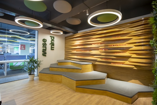 a room with a bunch of stairs in it