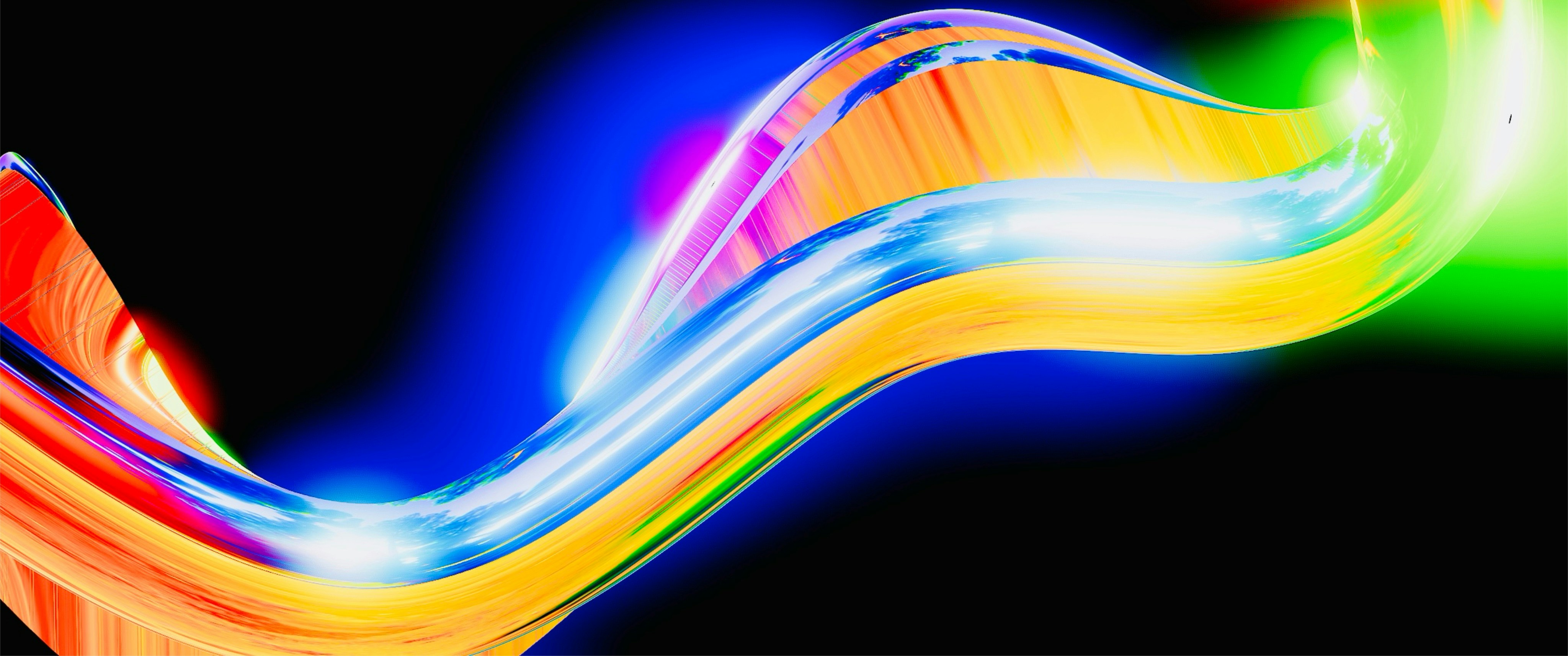 a multicolored wave of light on a black background