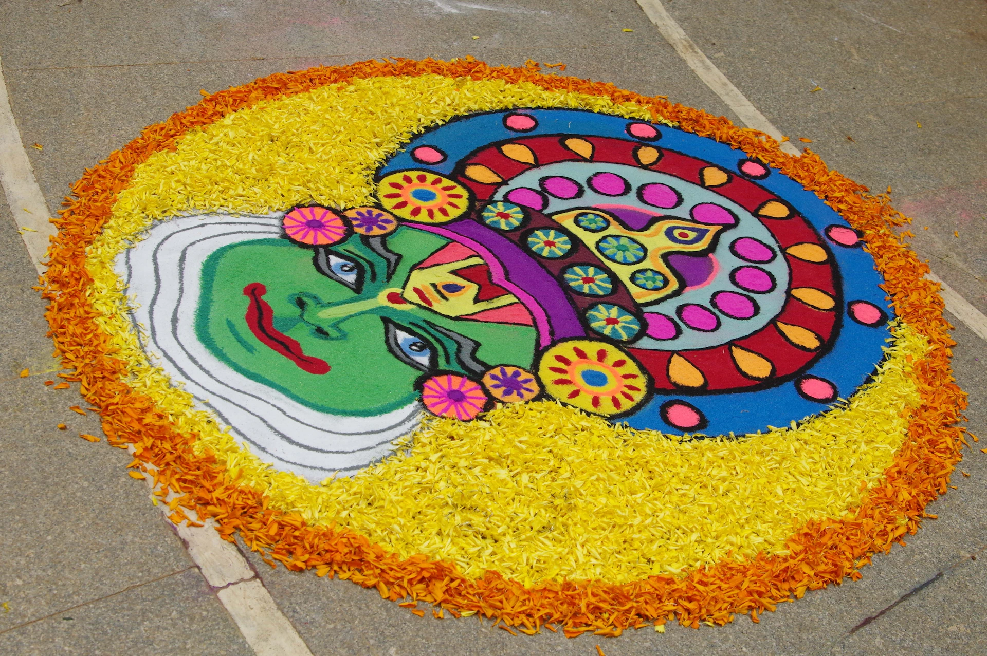 a colorful painting of a woman on the ground