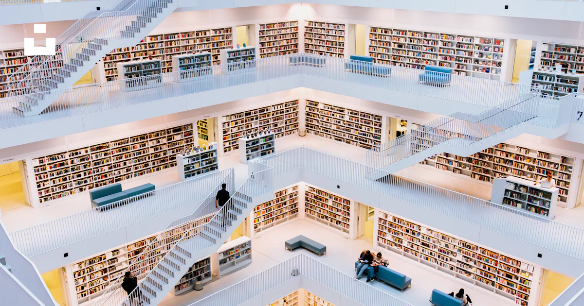An aerial view of a library with a lot of books photo – Free ...